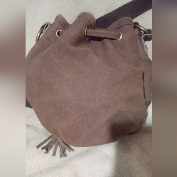 American eagle outfitters brown canvas drawstring pouch purse - Picture 6 of 7